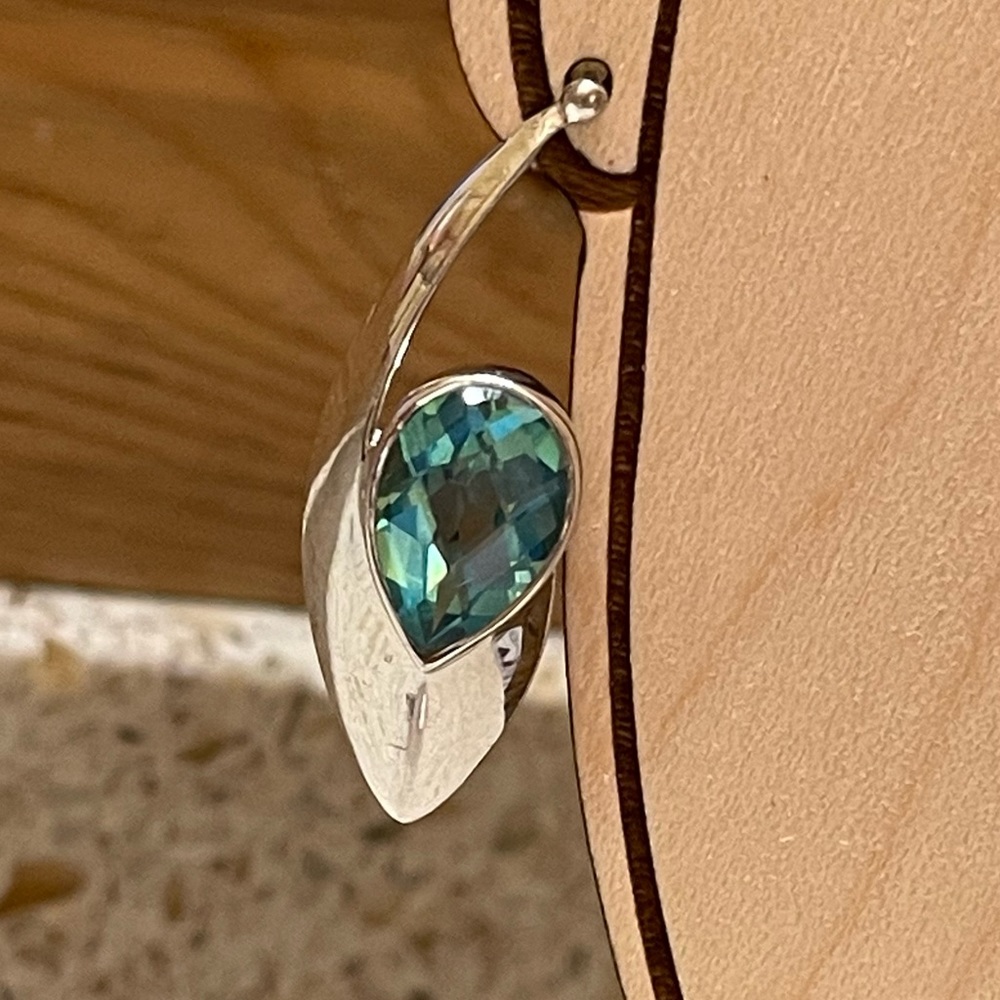 Stunning! Caribbean Blue Green Quartz Pendant & Earrings Set Sterling Silver - Picture 6 of 14